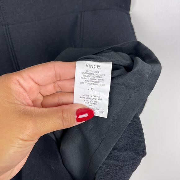 Vince Size 10 Sheath Cap Sleeve Mini Dress Black Polyester Stretch Ponte - Picture 6 of 10